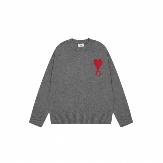 AMI PARIS Sweater Dark Grey Red