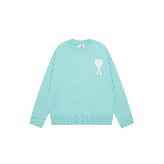 AMI PARIS Sweater Tiffany Green White