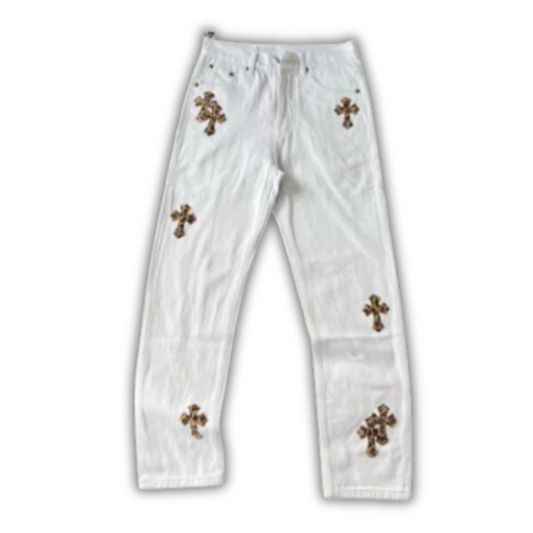 Chrome Hearts Straight Leg Denim White Leopard Print