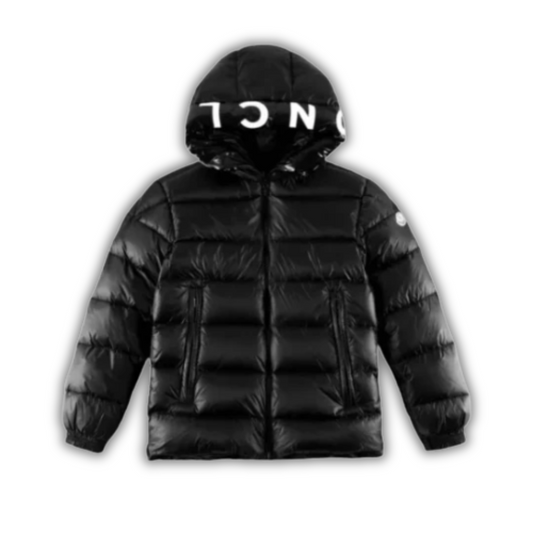 Moncler Puffer Jacket Hood Writing Black