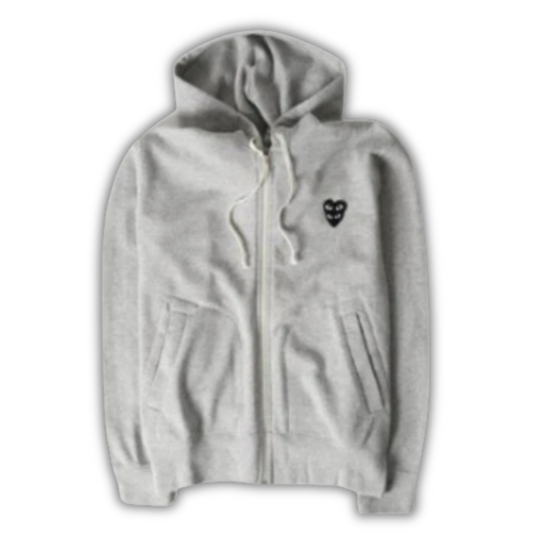 Comme des Garcons Zip Hoodie Big Black Heart Hooded Behind Gray