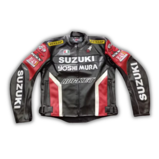 Suzuki Leather Jacket Motorcycle Cycling Black Red