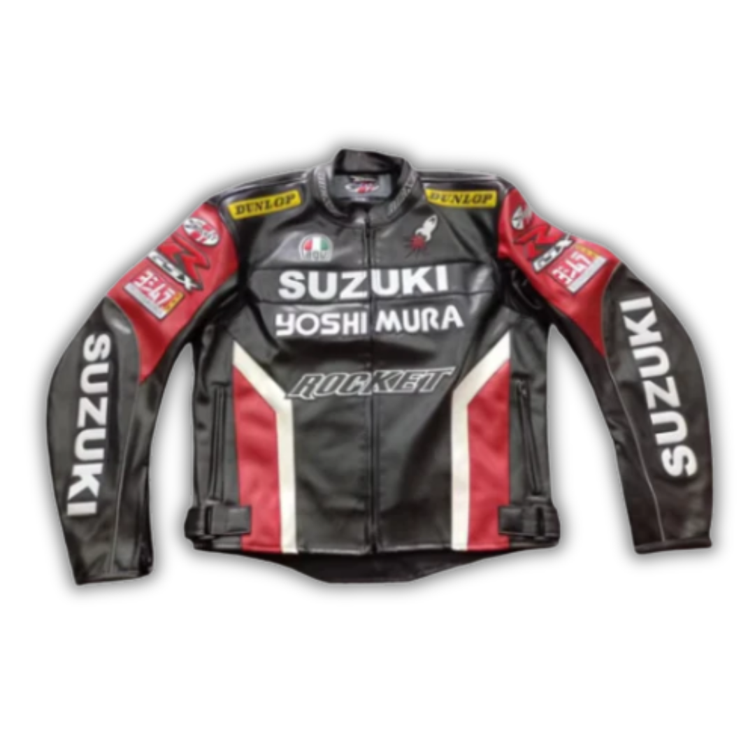 Suzuki Leather Jacket Motorcycle Cycling Black Red