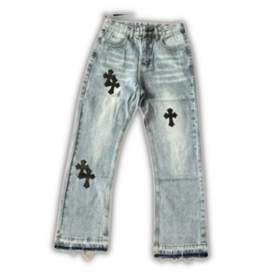 Chrome Hearts Flared Denim Light Blue Black