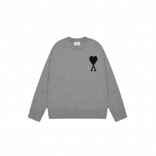 AMI PARIS Sweater Light Grey Black