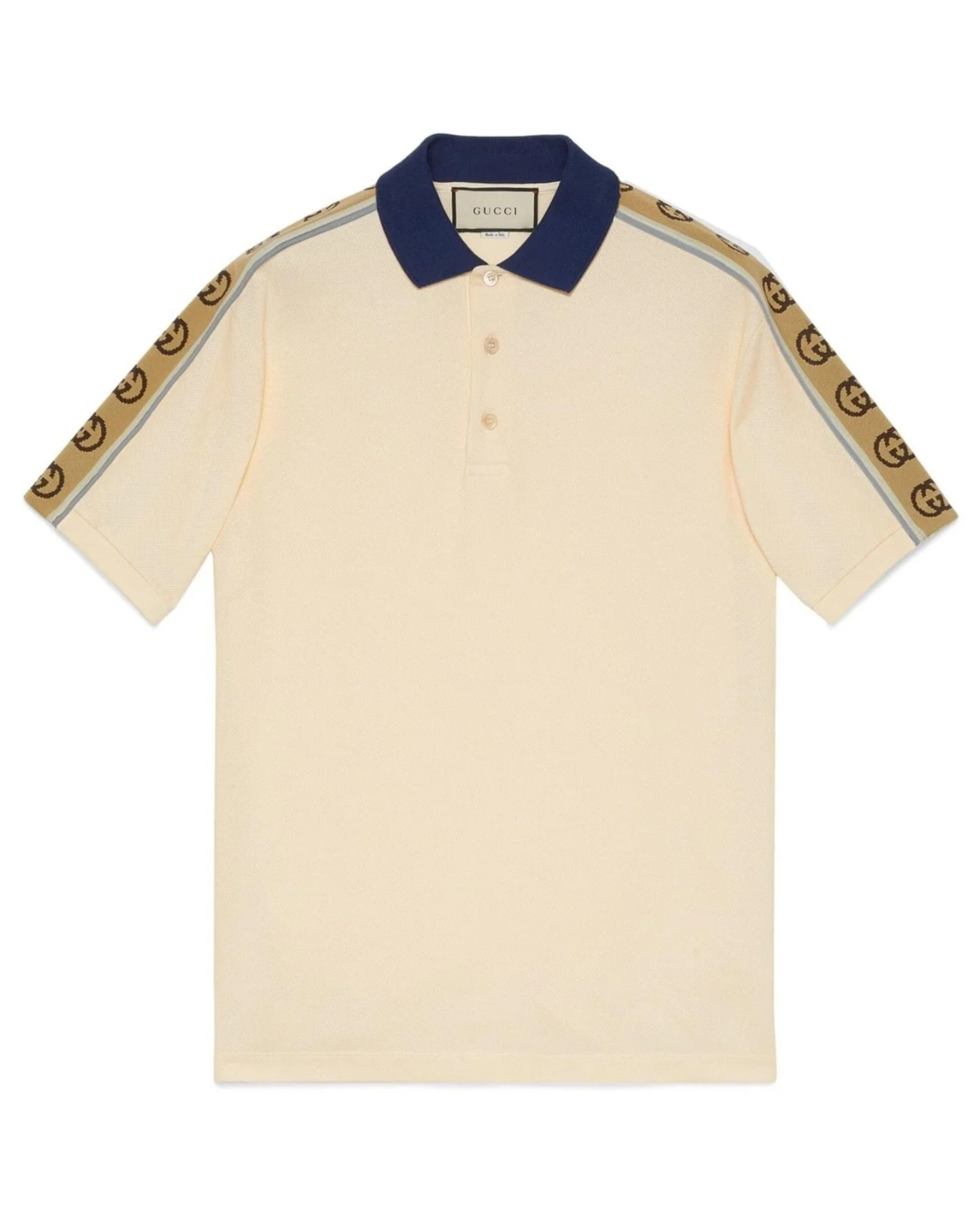 Gucci Interlock Double G Stripe Polo Shirt Beige