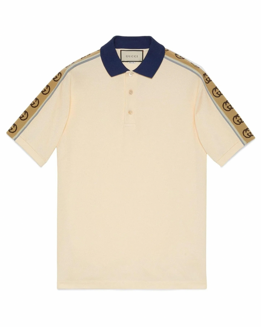 Gucci Interlock Double G Stripe Polo Shirt Beige